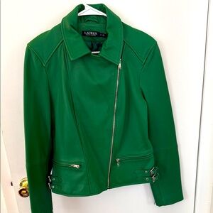 Ralph Lauren Green Leather Motorcycle Jacket